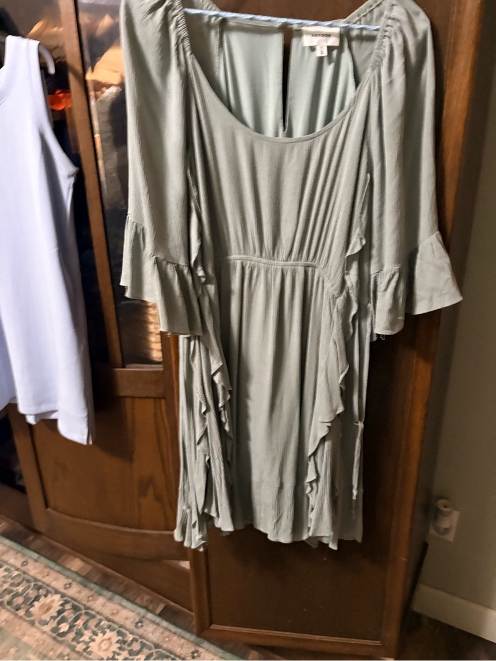 Heyson Light Sage Ruffle-Sleeve Women’s Dress